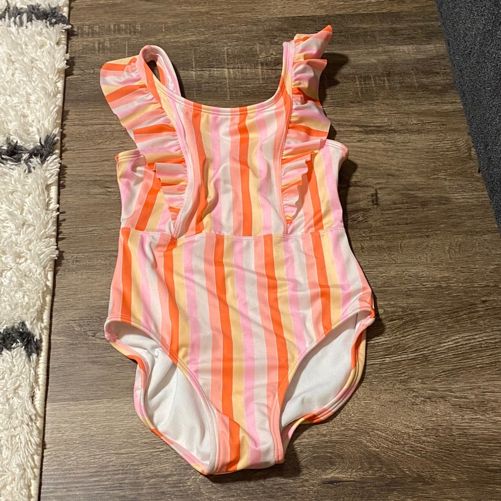 Cat & Jack Pink and Orange Striped Kids Swim One Piece